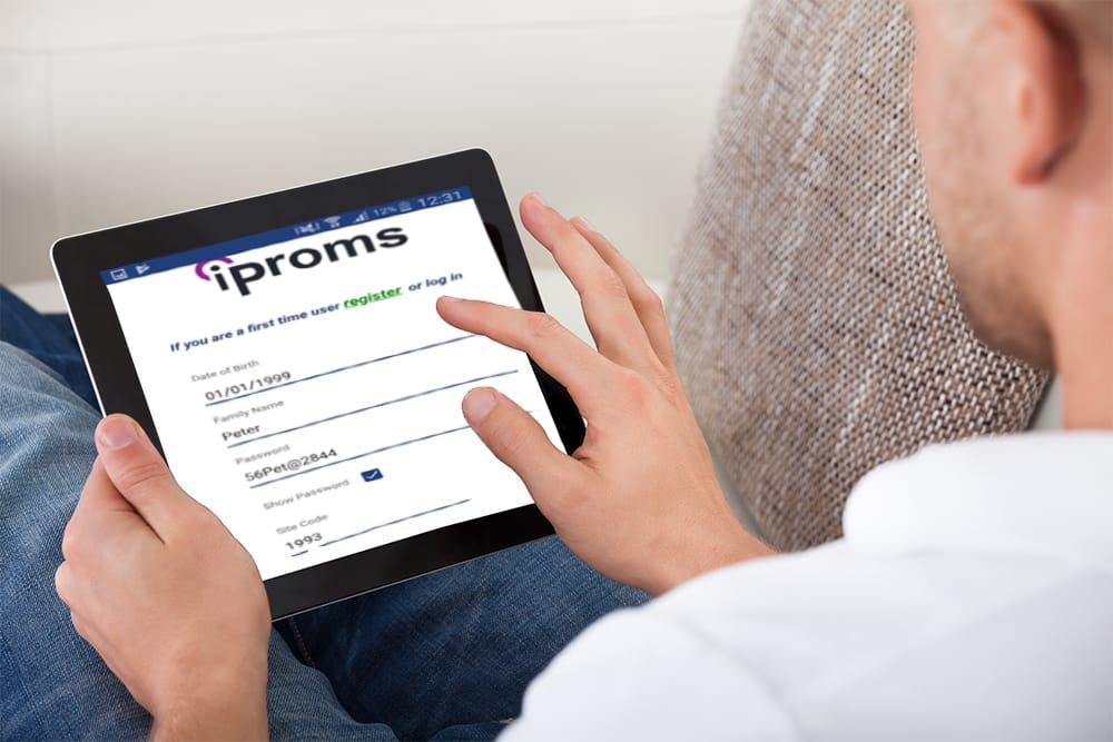 A tablet screen displaying Iproms registration page